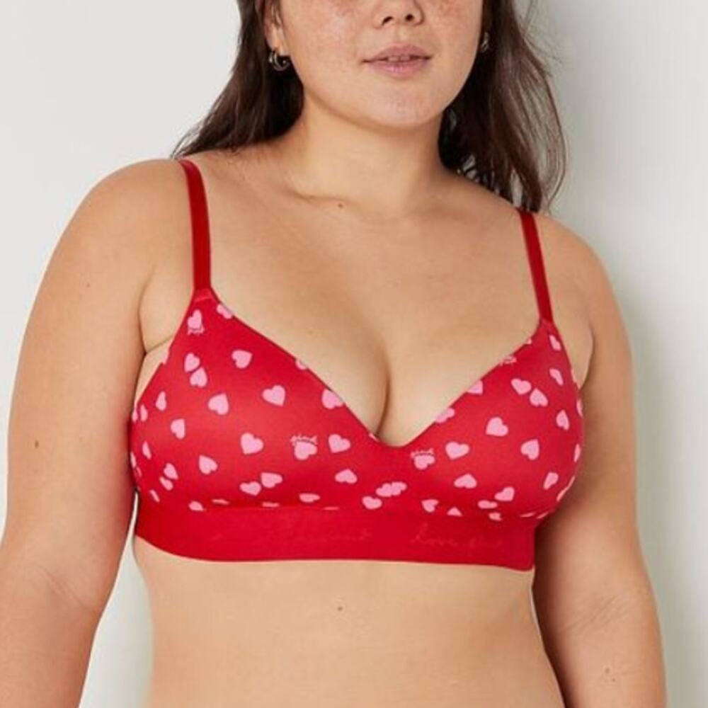 NWT Victorias Secret VS PINK Lightly Lined Wireless Heart Print‎ Bra 36DD Red